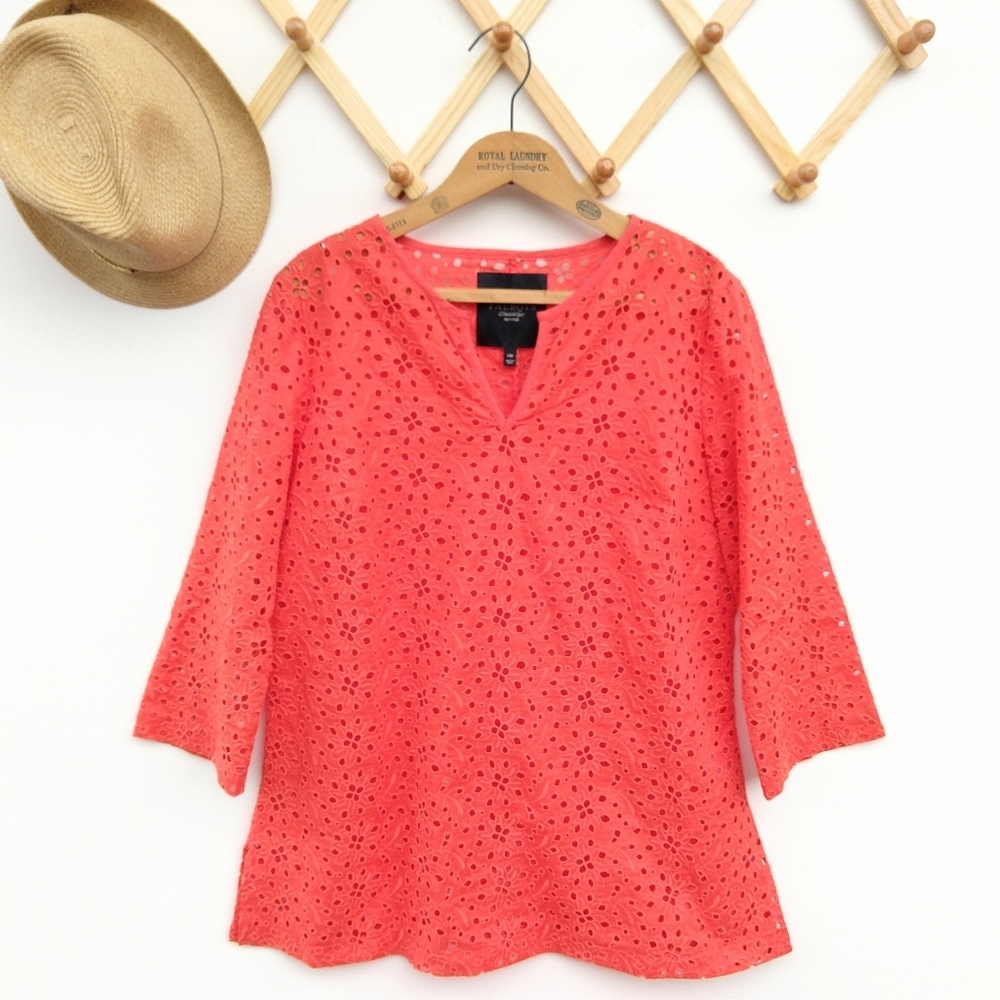 Talbots orange eyelet lace top with 3/4 sleeves